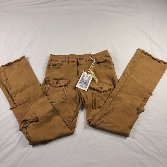 Brooklyn's Best Women's 14 Cargo Pants Fringed Pockets Brown - Picture 4 of 13
